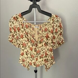 Reformation Cream Floral Puff Sleeve Blouse